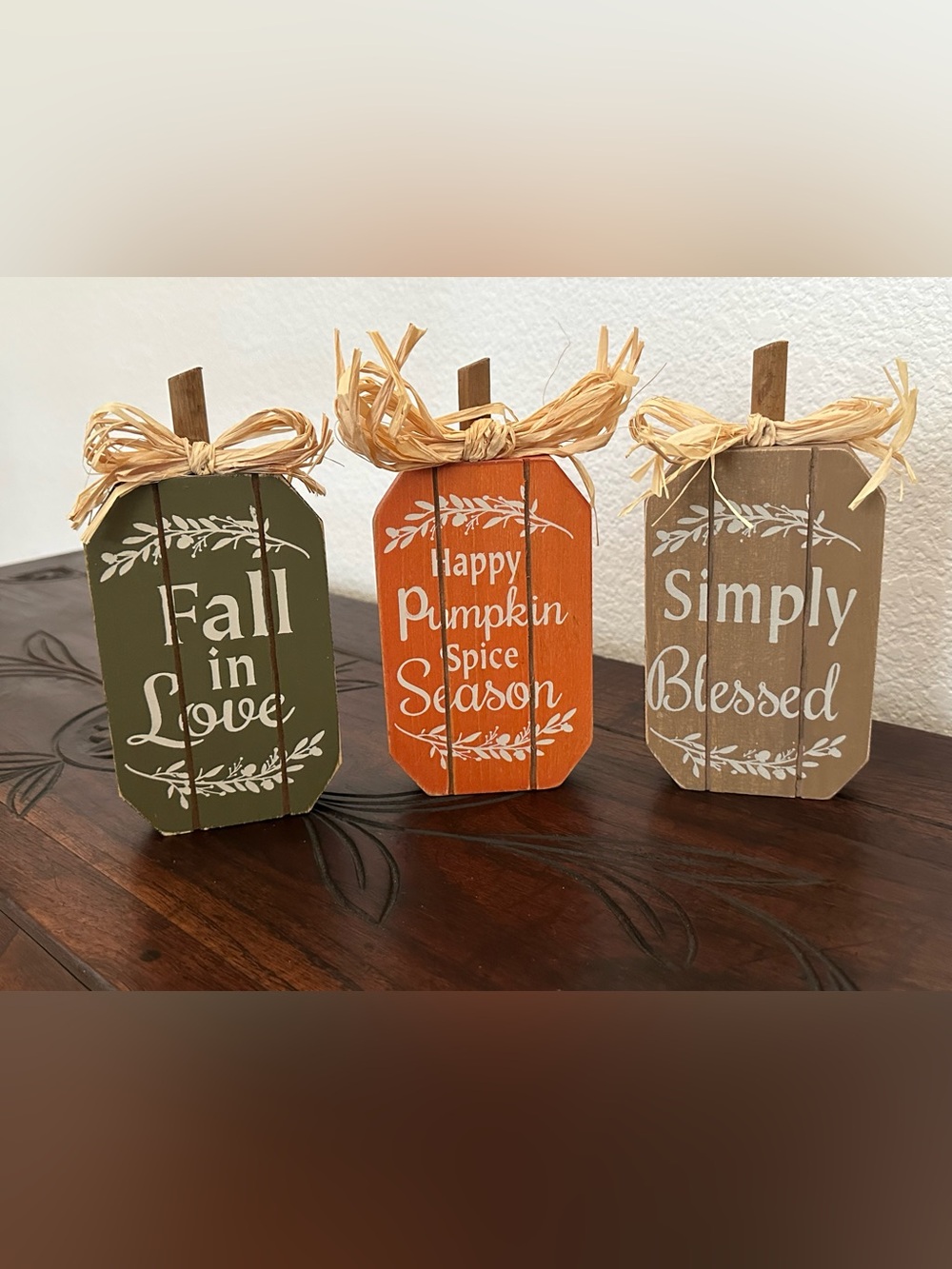 SET of 3 Ashland Happy Harvest Wood Pumpkins Tabletop Decor Signs